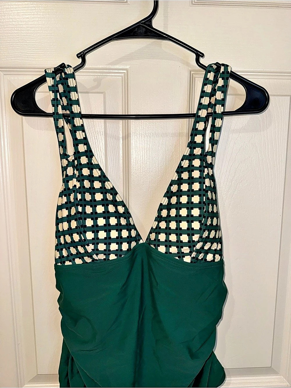 CUPSHE Pine Green Gingham Bathing Suit with Crisscross Back Large